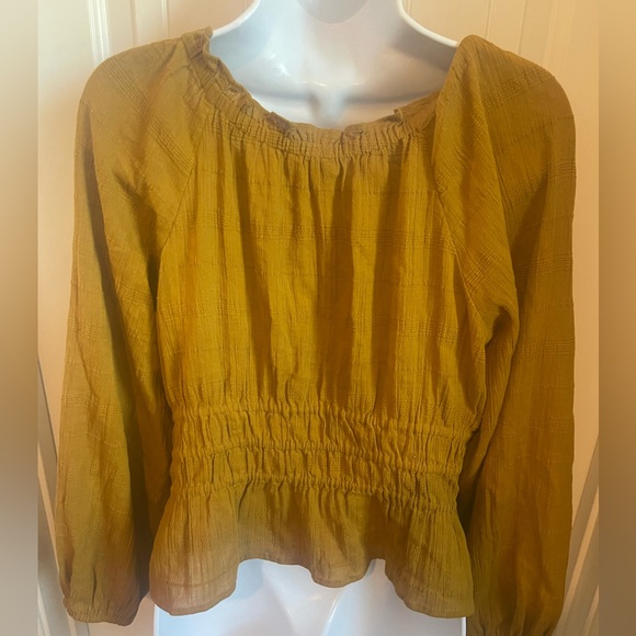 Sophia Top in Textured Gold Plaid w/Smocked Waist and Long Peasant Sleeves, Med - Picture 7 of 10